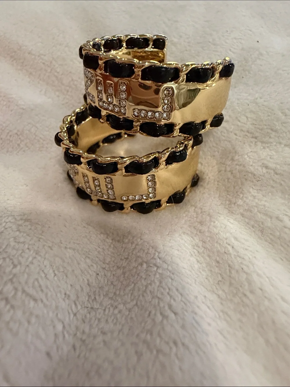 Chanel CC Strass & Interwoven Leather Hoop Earrings